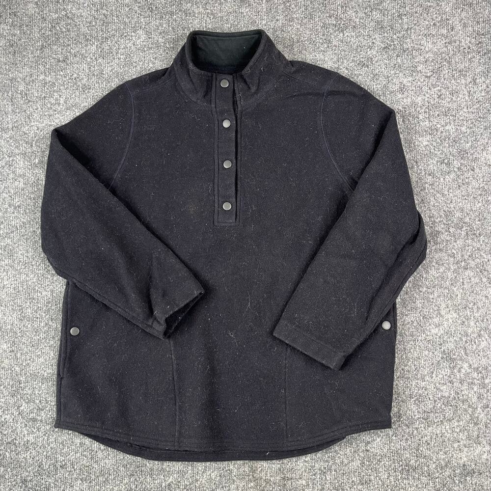 L.L. Bean Pullover Womens Size S Black Fleece‎ Snap Front Casual Cozy Warm ORG26